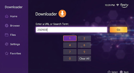 Downloader app on Fire TV with the code entry field